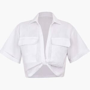 NWT Micas Basic Flap Pocket Twist Hem Crop Top